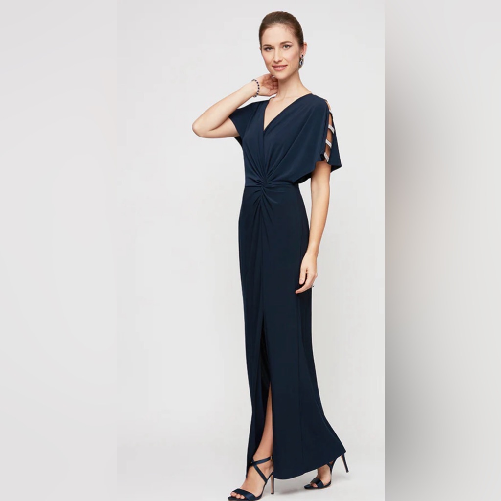Alex Evenings Fiona Embellished Sleeve Jersey Dress $219